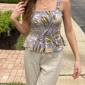 Patrons of Peace Tan and Purple Smocked Camisole Tank Top